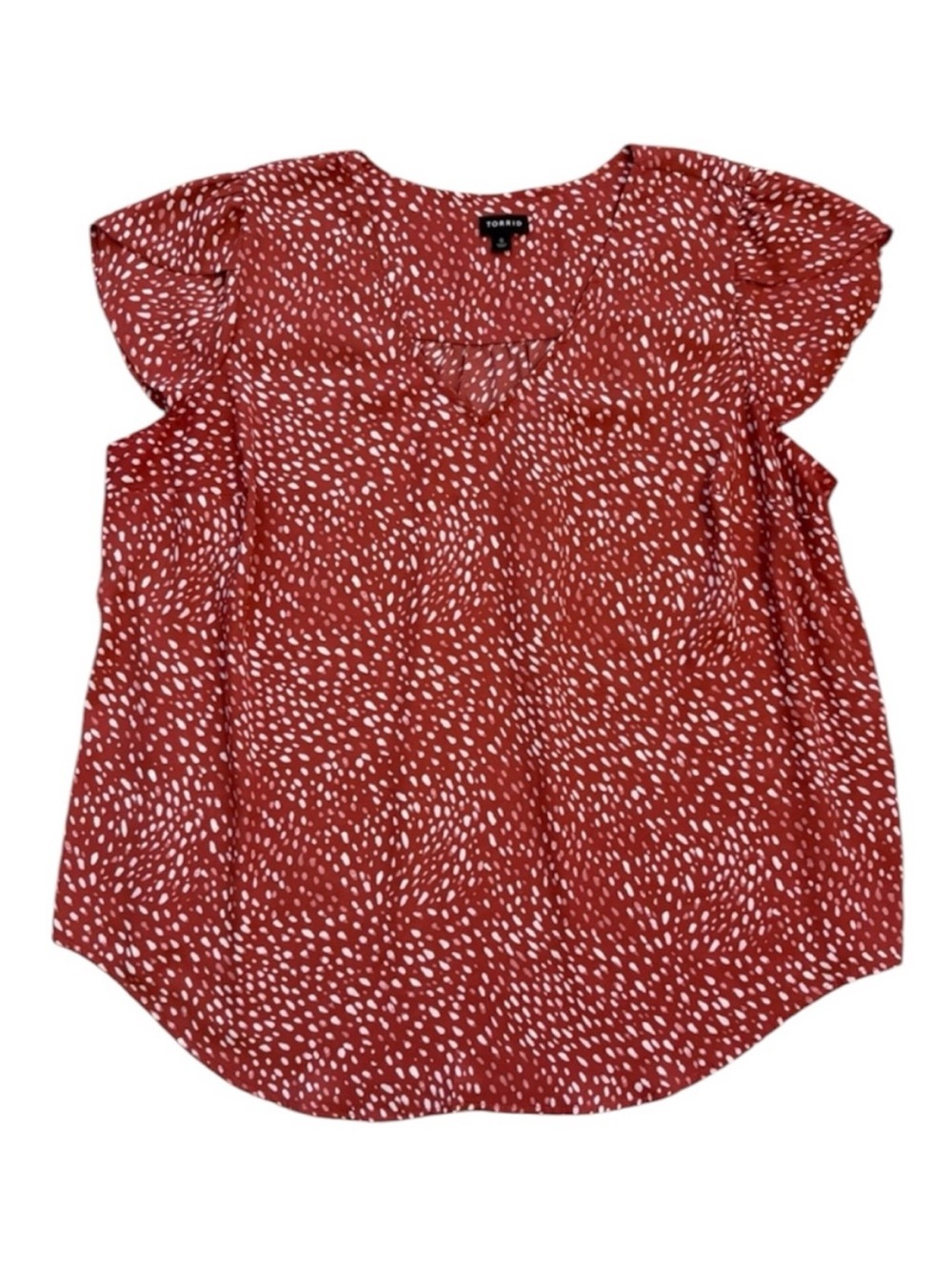 Torrid Short Flutter Sleeve Abstract Fawn Print Blouse Size Large (Torrid 0)